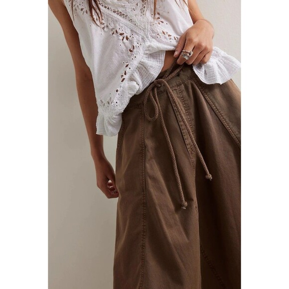 Free People Willow Poplin Maxi Skirt Brown Size Small Boho Festival Bohemian - Picture 2 of 10